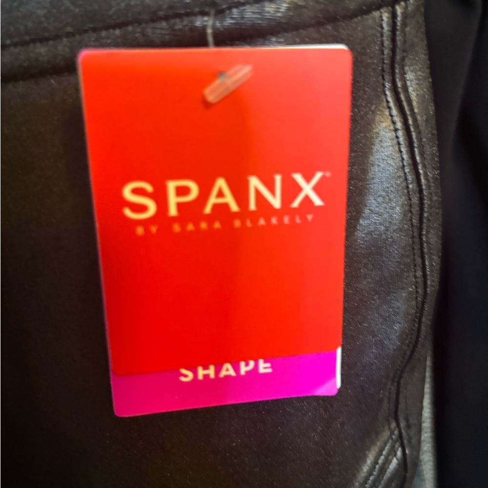 SPANX Black High-Waist Faux Leather Moto Leggings - Picture 3 of 4